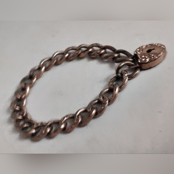 Antique Victorian Gold Filled Sweetheart Repousse Padlock Chunky Bracelet - Picture 13 of 16